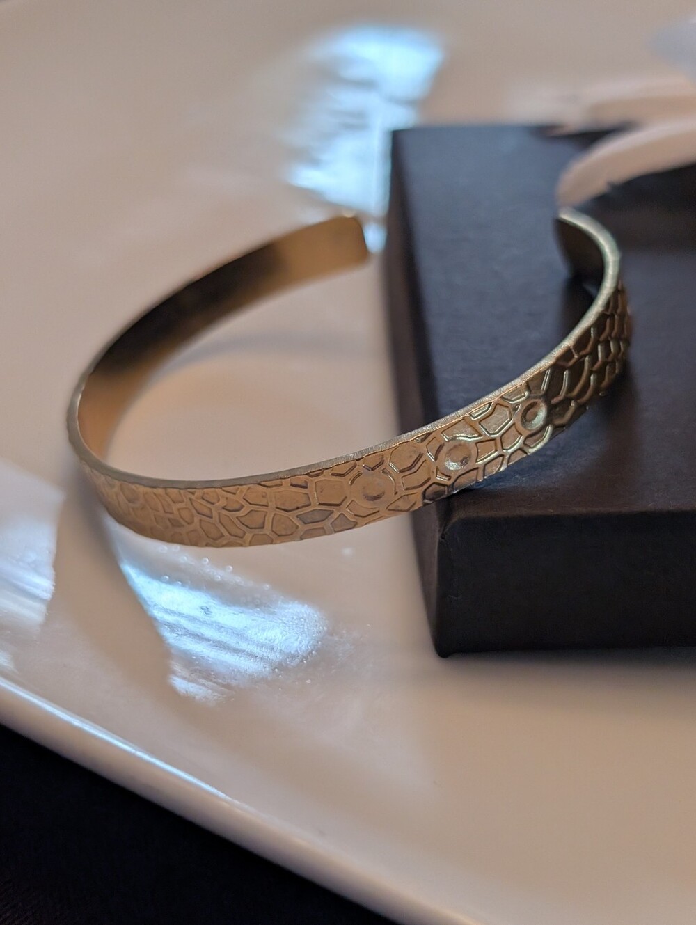 Gold Textured Open Cuff Bracelet for Women